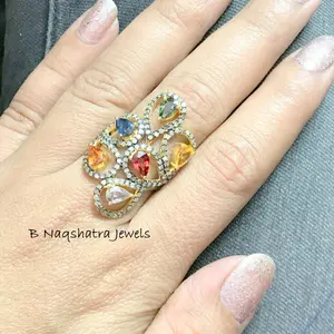 MULTI SAPPHIRE DIAMOND Cluster Ring ,Victorian Jewelry ,Wedding Collection ,Promise Ring For Her,Anniversary Gift