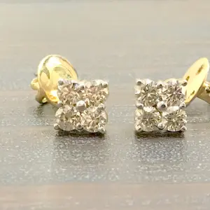 DIAMONDS STUD EARRINGS ,14 k Solid Gold, Round Diamonds , wedding Bridal Gift , Birthday Gift ,Anniversary gift