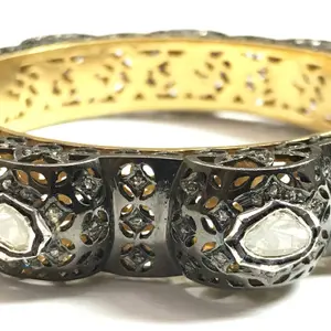 ROSE CUT DIAMONDS - Pave Diamond Bangle - 925 Sterling Silver - antique diamonds Bangle -black rhodium plated jewelry,Vintage wedding bangle