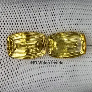 Natural Citrine, Lucky Stone, Cushion Shape Concave Cut Pair Loose Gemstone, 12.35 Carat, 15x10x7 MM Best for Citrine Earring and ring