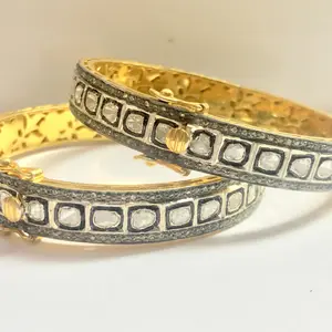 ROSE CUT DIAMONDS-bezel set Diamond Bangle-925 Sterling Silver - antique diamonds Bangle-black rhodium plated jewelry,Vintage wedding bangle