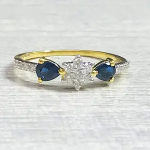 SAPPHIRE PROMISE Ring,September Birthstone Gift ,Engagement Ring, Artdeco Jewelry,Gift For Her,14k Gold  .