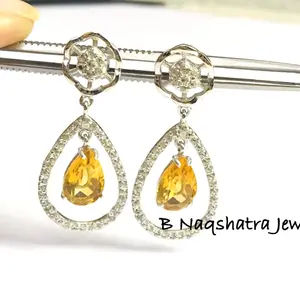 CITRINE TOPAZ DANGLE Earrings,925 Sterling silver,November birthstone, Yellow earrings, Gift for loved ones, Women Earrings ..