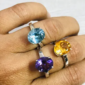 NATURAL COLOR GEMSTONES Sterling Silver Ring, Quartz -Topaz ,Birthstone rings ,Christmas gift ,promise ring for her .