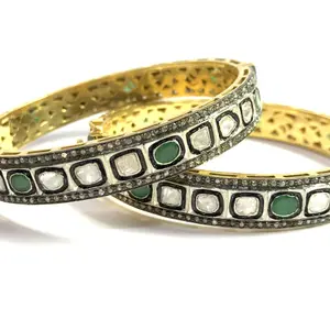 ROSECUT EMERALD DIAMONDS-925 Sterling Silver -Pave Diamonds Bangle-Wedding Bangle