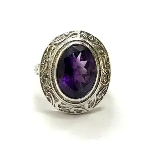 AMETHYST UNISEX RING ,925 sterling silver, February birthstone , Handmade Carving ring , Perfect for Him & Her,Cocktail Ring, Statement Ring