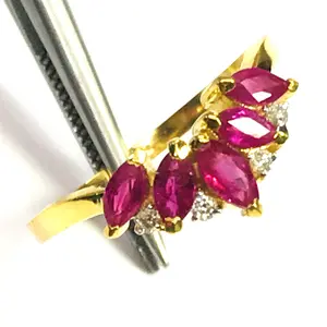 RUBY DIAMOND RING, 18k Diamond Ring,Marquise Ruby ,yellow Gold Ring,July Birthstone,Ruby Anniversary ,Valentine Love Gift