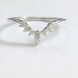 DIAMOND WEDDING BAND ,14k white gold, Engagement Ring,Promise Gift for her,Crown ring,Dainty Feminine ring.