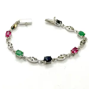 7.5 inches EMERALD RUBY SAPPHIRE Diamond Bracelets , 925 sterling silver , Wedding Collection , Bridal Gift,Women  Bracelets ,Christmas Gift
