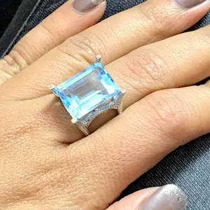 BLUE TOPAZ DIAMOND Women Ring ,Small Handcrafted Grain Balls,December Birthstone , Cocktail Ring , Engagement ring ,Promise Ring For Her..