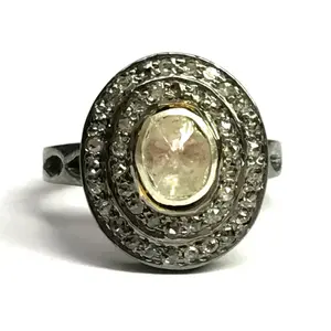 ROSE CUT DIAMONDS , 925 Sterling silver Ring , April birthstone , Diamonds Cluster , Vintage style ,Antique look ,Lovely Gift For her..