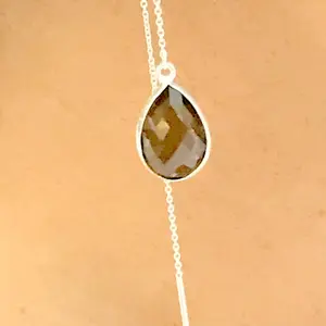 SMOKEY TOPAZ THREADER Earrings,Smokey Quartz, 925 Silver long chain with small turquoise studded, Ear Pencil ..