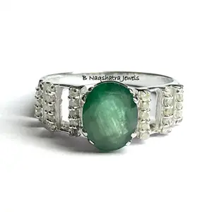 NATURAL EMERALD DIAMONDS Engagement Ring , 925 Sterling silver , Emerald Cut oval Shape , Emerald Anniversary gift