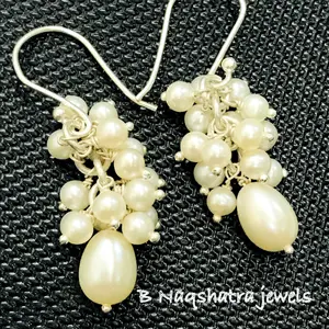 PEARL BEADS EARRINGS 925 sterling silver,Drop earrings,Pearl Bunch Earring,Christmas Gift
