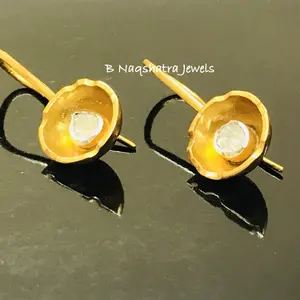 POLKI DIAMOND DANGLE Earrings -Sterling silver, Rose Cut Diamonds, Vermeil Gold Earring ,Bridal Shower Gift For Her.