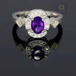 6x8 mm Oval Cut Natural Purple Amethyst Gemstone Ring, 925 Sterling Silver Ring, Engagement / Wedding Ring February Birthstone Amethyst Ring
