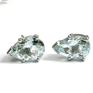 AQUAMARINE PEAR EARRINGS ,Gift for Her,Mothers day Gift,Stud earring,Natural aquamarine,March Birthstone