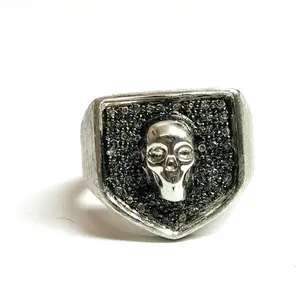 SKULL FACE DESIGN Men's Ring , Unisex Ring , 925 Sterling Silver , Victorian Jewelry , Natural diamonds , Fathers day gift