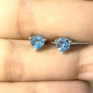 BLUE TOPAZ HEART Shape Earrings ,Blue Topaz stud earrings , Sky blue Stud earrings , December birthstone,blue gemstones,Valentine love Gift