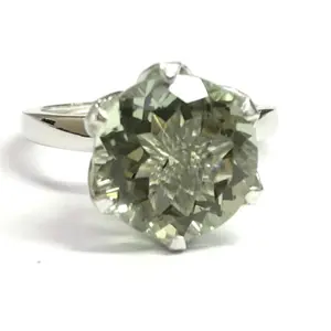 GREEN AMETHYST ROUND Sterling Silver Ring ,Prasiolite  ,Green Quartz ,February Birthstone ,Women Ring ,Gift for her..