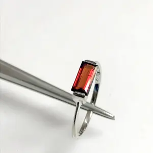 Super fine quality of REDDISH GARNET BAGUETTE , 925 Sterling silver Ring , Mossambic Garnet January Birthstone, lovely gift for her......