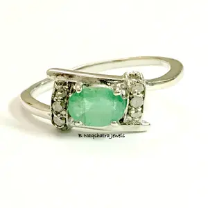 EMERALD ENGAGEMENT RING - May Birthstone - Statement Ring - Green Beryl,Gift for her.