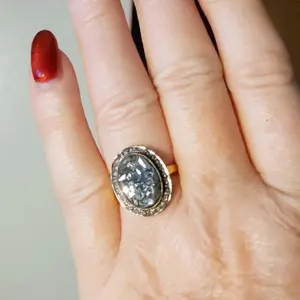 ANTIQUE SILVER RING,Natural Rose Cut Diamonds ,Vintage ring collection for Women ,Vintage look ,Diamond plates set in wax,Anniversary Gift..