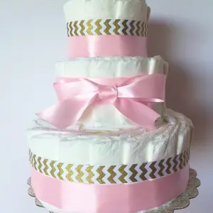 Pink Diaper cake with gold chevron, girl diaper cake Centerpiece, Girl Pink Baby Shower Decorations, Girl gift for baby