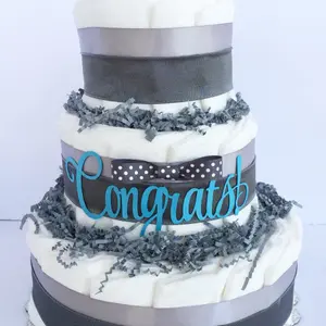 Boy Diaper Cake Centerpiece, Baby Shower Decor, 3 Layer Diaper Cake