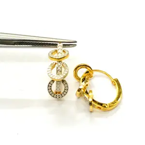 DIAMOND HOOP EARRINGS ,14k Solid Gold, Round Diamonds , wedding Bridal Gift , Birthday Gift ,Anniversary gift