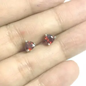 TINY GARNET HEART Shape Studs Earrings in 925 sterling silver , perfect gift for loved ones , January Birthstone , reddish Garnet