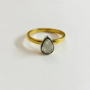 NATURAL ROSECUT DIAMONDS 925 Sterling silver Ring ,Tear Drop Engagement Ring ,Solitaire Ring ,Vintage Wedding Band , April Birthstone.....