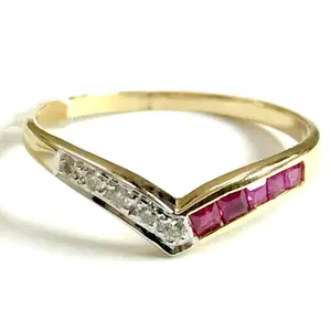 DAINTY RUBY DIAMONDS 14k  Yellow Gold Ring , Channel setting Rubies , July Birthstone , Ruby Anniversary,Valentine Gift ,Promise ring ..