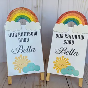2 Rainbow Baby Shower Signs, Handmade, Baby shower centerpieces for tables and pictures.