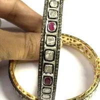 1 Pc ROSECUT RUBY DIAMONDS-925 Sterling Silver-Pave set Diamond Bangle, Vintage wedding bangle. 1 Pc ROSECUT RUBY DIAMONDS-925 Sterling Silver-Pave set Diamond Bangle, Vintage wedding bangle.
