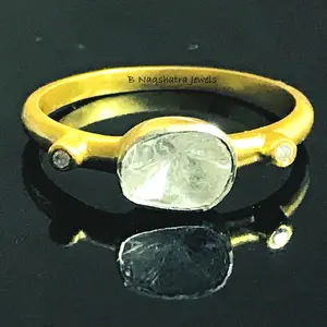 SOLITARE Rose cut Diamond Engagement Ring , Promise Ring ,Vintage Wedding Band , April Birthstone