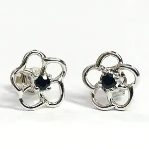 TINY BLUE SAPPHIRE Stud Earrings, 925 Sterling silver,Flower Earrings , September Birthstone , Beautiful Christmas Gift for your loved ones