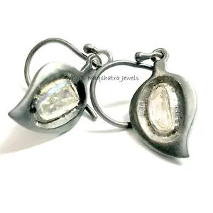 100% NATURAL DIAMONDS EARRINGS,Promise Gift For Her,Diamond Hoop Earrings, Dangle Earrings,Antique  earring