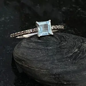AQUAMARINE WEDDING RING ,Aquamarine Ring with natural Diamonds ,March Birthstone, Christmas Gift , Promise Ring for Her.