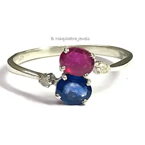 BLUE SAPPHIRE RUBY Engagement Ring,Dainty Wedding band,Stacking Ring ,Promise Ring for her