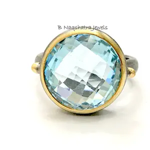 BLUE TOPAZ SILVER Ring ,Matte and Antique Finish Men Ring , Unisex Ring Checkers cut  , December Birthstone , Best Valentine  gift for loved