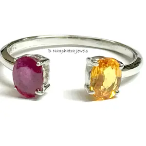 RUBY YELLOW SAPPHIRE Dainty Silver Ring , Red Ruby ,sapphires , Tiny gemstones , Best Gift For Her, July Birthstone Gift.