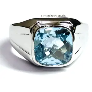 BLUE TOPAZ MEN'S Ring, Cushion Checker Cut Shape ,December Birthstone ,Hand Forged Ring ,Promise Ring for him, Christmas gift ..