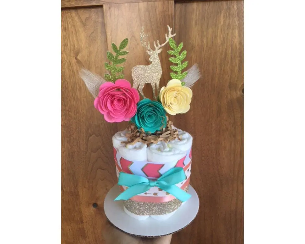Boho Deer antler baby shower diaper cake centerpieces, woodland