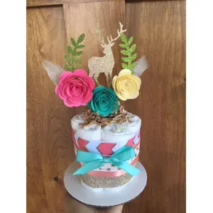 2 Boho Deer antler baby shower diaper cake centerpieces, woodland diaper cake, boho diaper cake, deer floral shower, rustic shabby chic