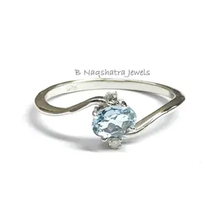 AQUAMARINE DIAMONDS Sterling Silver Ring ,March Birthstone,Wedding Gift,Promise Ring for Her,Lovely gift for Loved ones