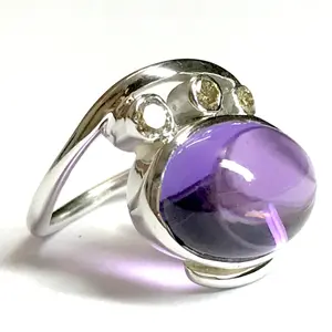 CABOCHON AMETHYST DIAMONDS Ring 925 sterling silver,February Birthstone ,Engagement Ring,Wedding Band