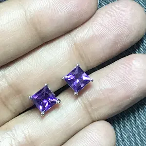 PRINCESS CUT AMETHYST , Stud Earrings ,925 sterling silver,February birthstone ,lovely gift for her, Valentine's day Gift.....
