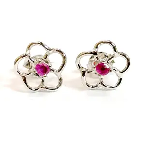 TINY RUBY EARRINGS , Ruby Stud Earrings, handmade Jewelry , July Birthstone ,Small Earrings, Flower shape , Beautiful gift for loved ones..