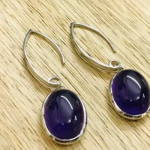 CABOCHON AMETHYST EARRINGS ,February birthstone ,Color Gemstone ,Dangle earrings ,Christmas Gift for her.